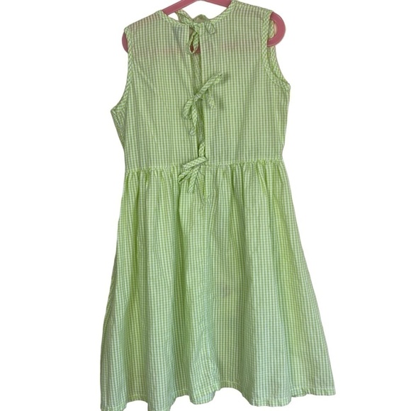 Vintage Hearts & Flowers Smocked Green/white Gingham Sundress Ties at Back Sz 12 - Picture 3 of 15